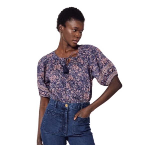 Cleobella Johanna Blouse. Size Medium. Blue/peach. - Picture 1 of 9